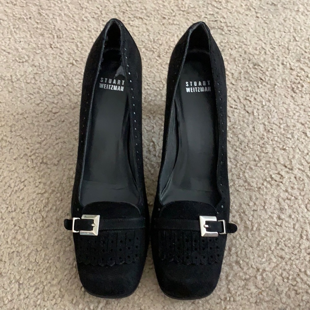 Stuart Weitzman black suede loafer with block heel - Picture 1 of 6